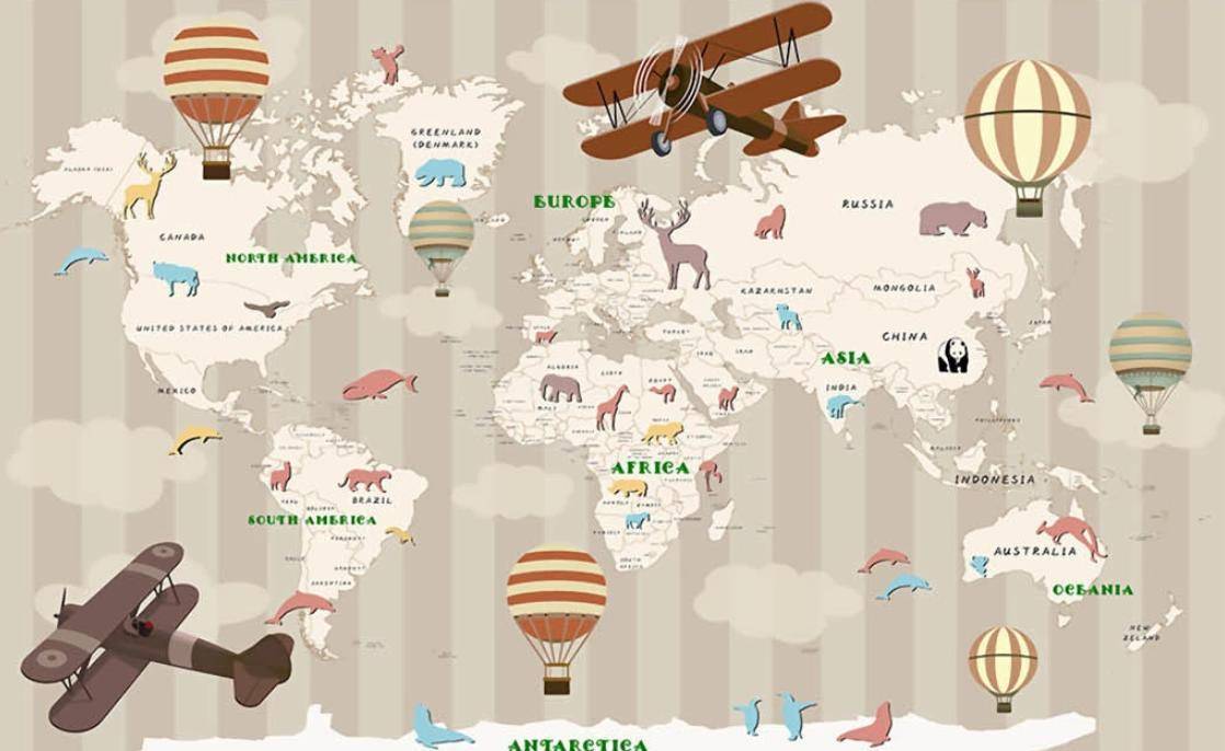 Фотообои Карта мира с самолетами и шарами